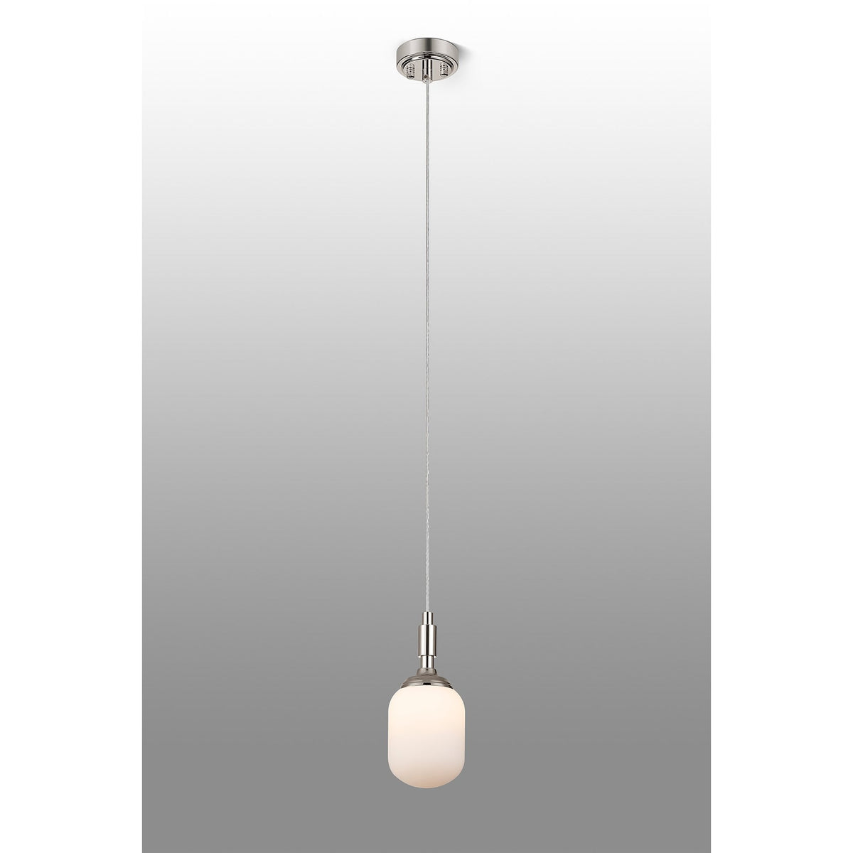 Loughton IP44 Single Drop Pendant in Polished Nickel with Smooth Tubular Glass Opal Diffuser