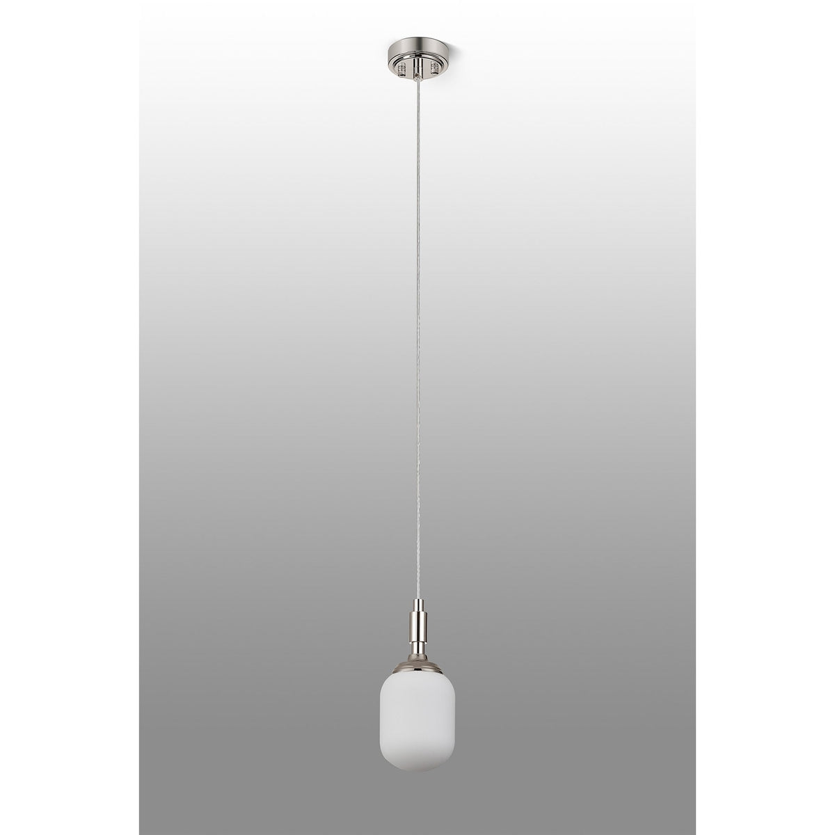 Loughton IP44 Single Drop Pendant in Polished Nickel with Smooth Tubular Glass Opal Diffuser