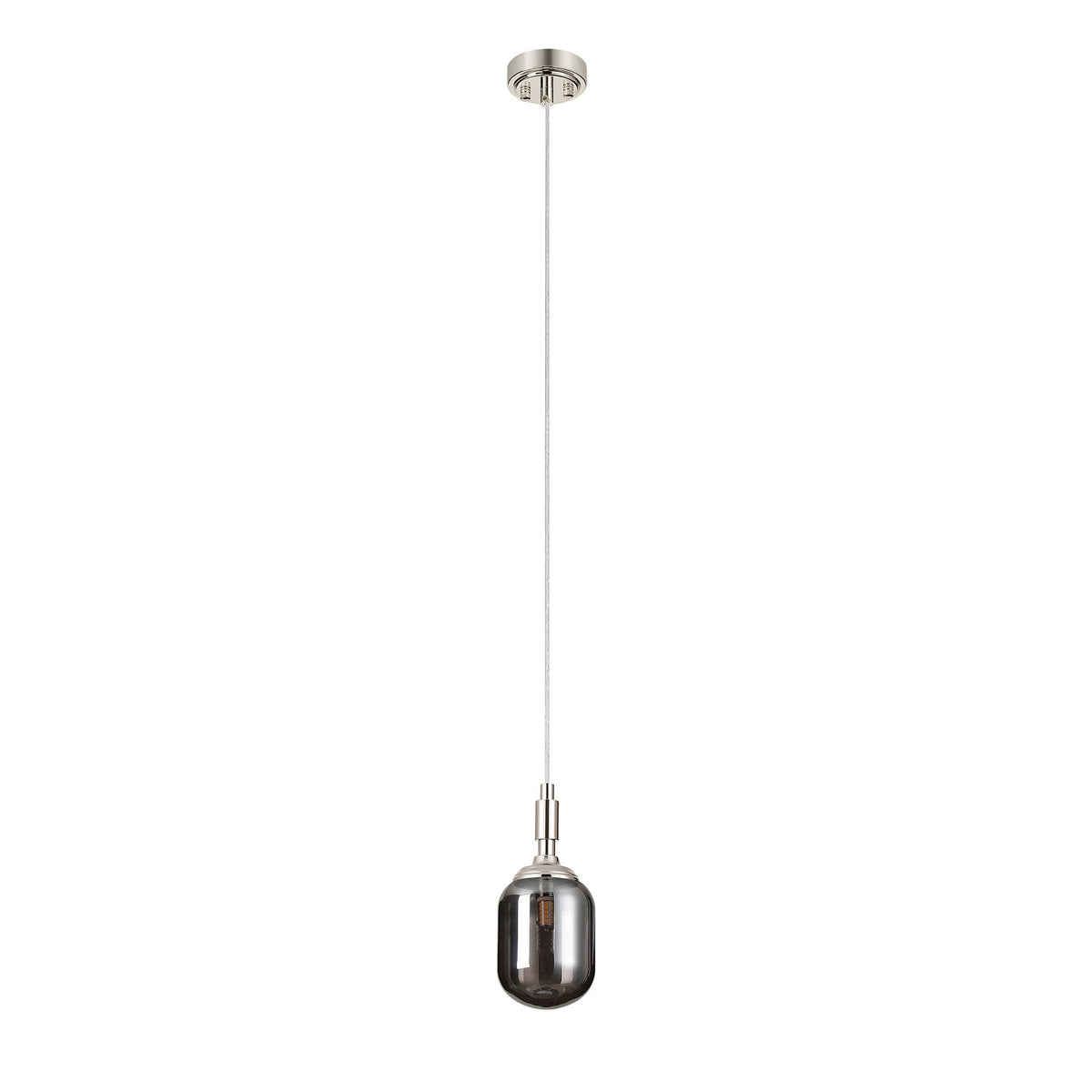 Loughton IP44 Single Drop Pendant in Polished Nickel with Smooth Tubular Glass Smoked Diffuser
