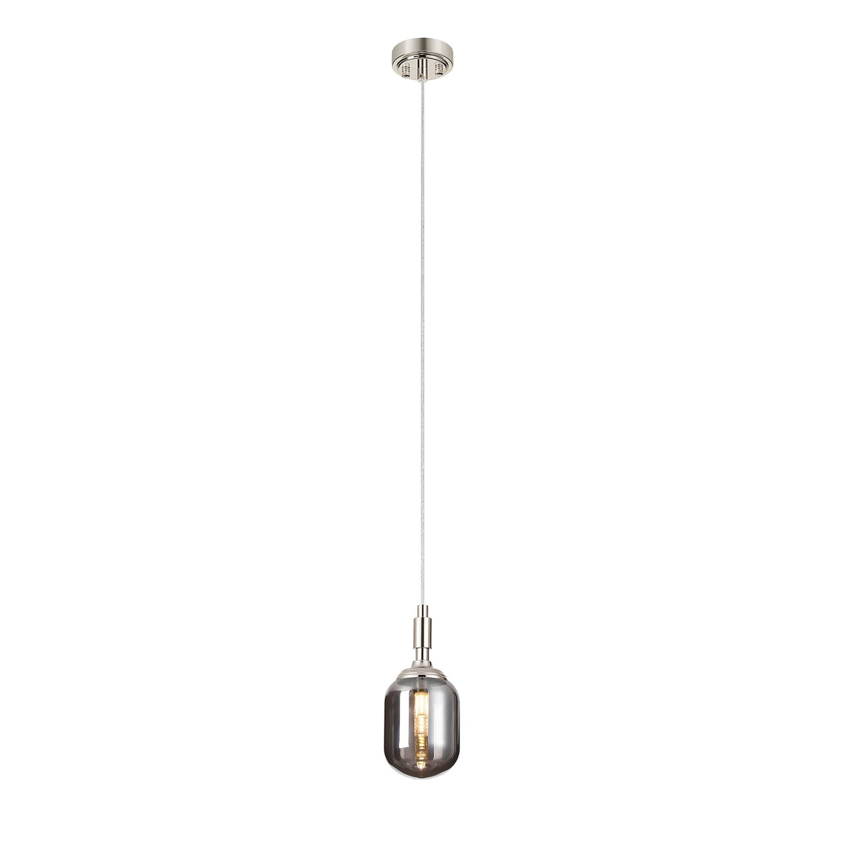 Loughton IP44 Single Drop Pendant in Polished Nickel with Smooth Tubular Glass Smoked Diffuser