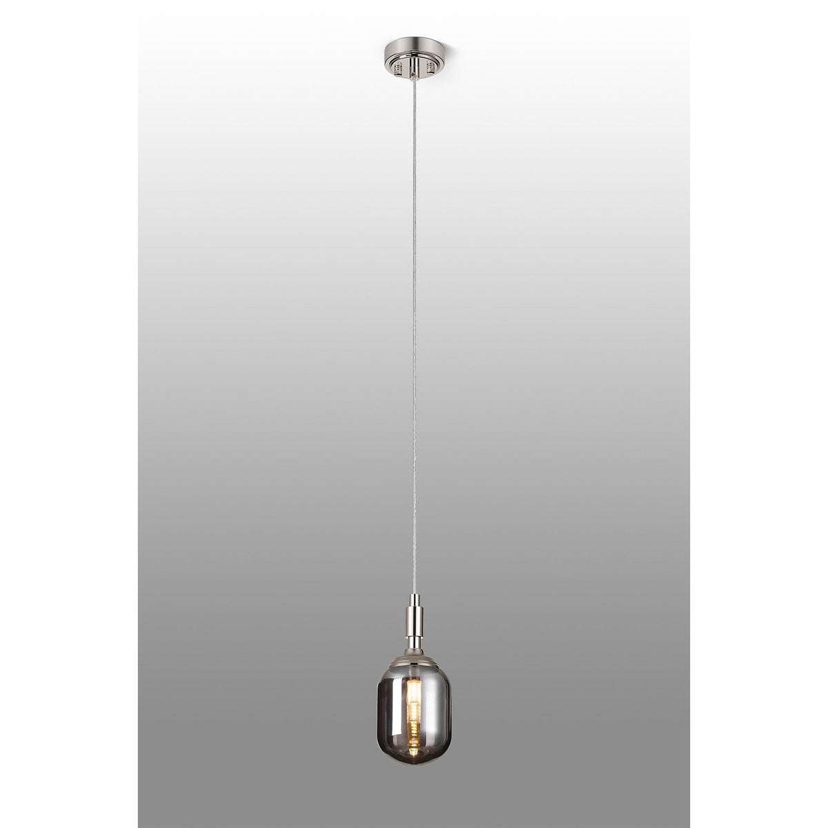 Loughton IP44 Single Drop Pendant in Polished Nickel with Smooth Tubular Glass Smoked Diffuser