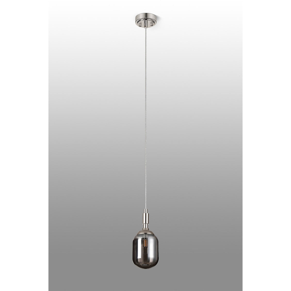 Loughton IP44 Single Drop Pendant in Polished Nickel with Smooth Tubular Glass Smoked Diffuser