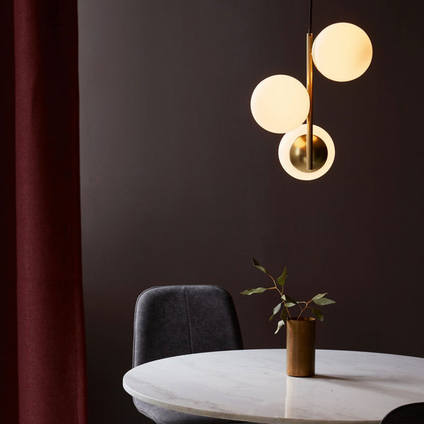 Lilly 3 Light Pendant In Brass with Opal Glass Shades
