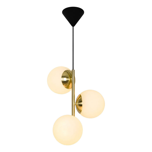 Lilly 3 Light Pendant In Brass with Opal Glass Shades