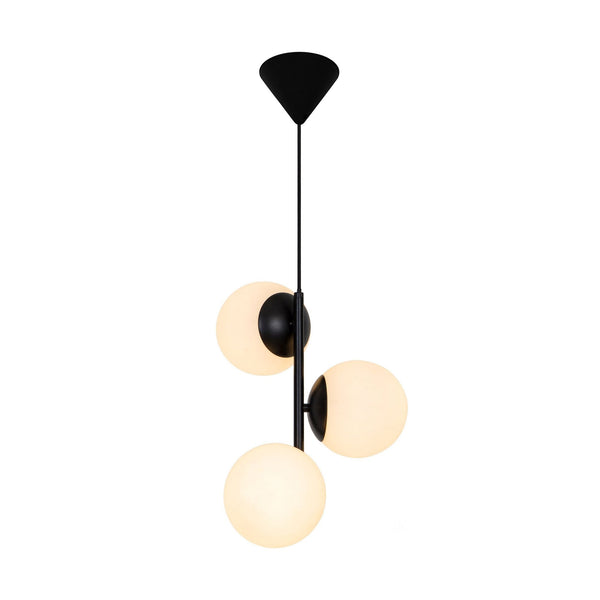 Lilly 3 Light Pendant In Black with Opal Glass Shades