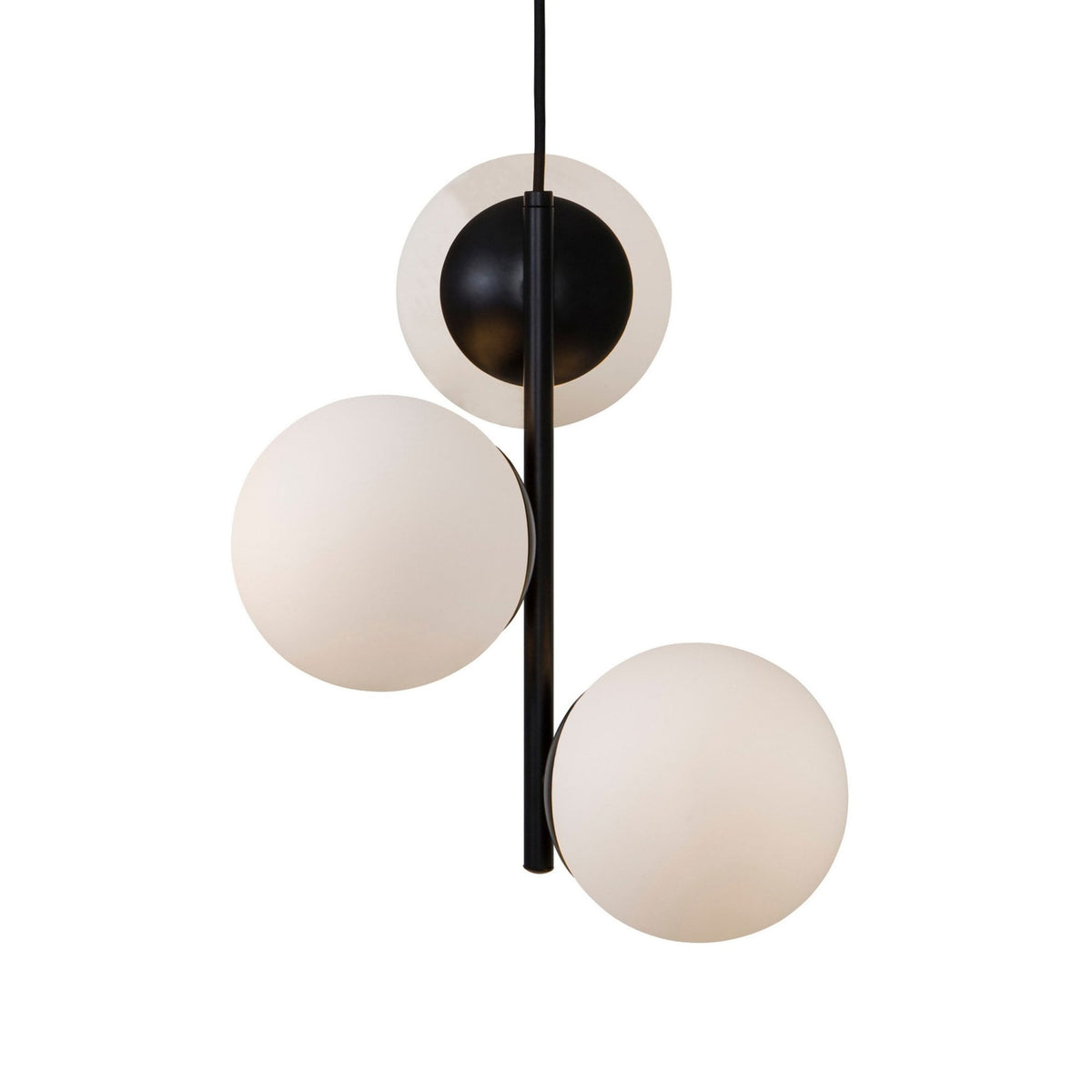 Lilly 3 Light Pendant In Black with Opal Glass Shades