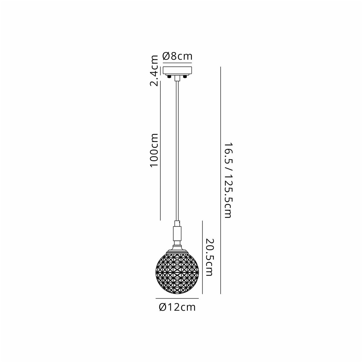 Loughton IP44 Single Drop Pendant in Polished Nickel with Cross Pattern Round Glass Clear Diffuser