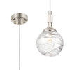 Loughton IP44 Single Drop Pendant in Polished Nickel with Dune Effect Round Glass Clear Diffuser