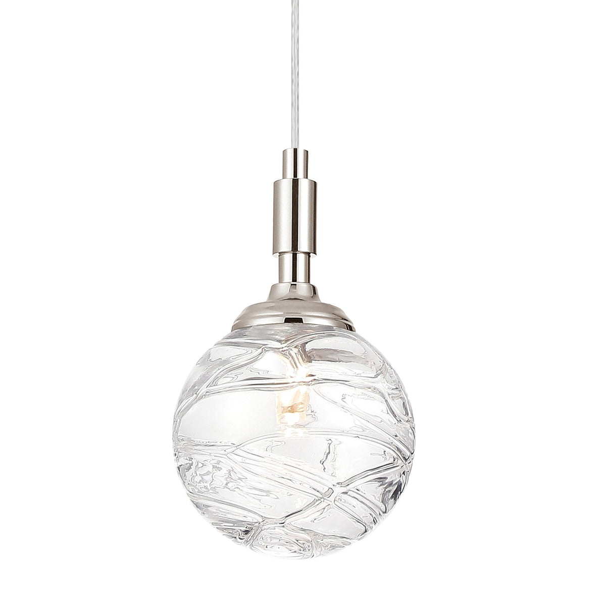 Loughton IP44 Single Drop Pendant in Polished Nickel with Dune Effect Round Glass Clear Diffuser