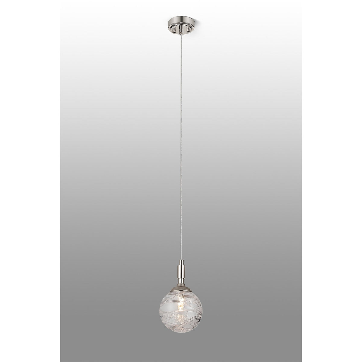 Loughton IP44 Single Drop Pendant in Polished Nickel with Dune Effect Round Glass Clear Diffuser