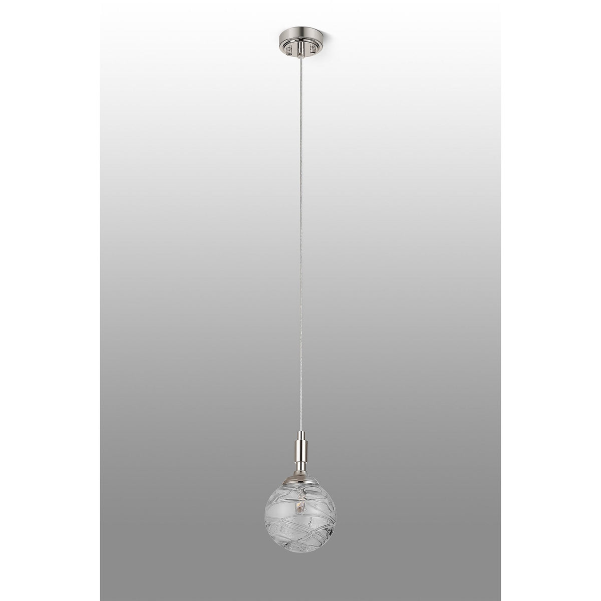 Loughton IP44 Single Drop Pendant in Polished Nickel with Dune Effect Round Glass Clear Diffuser