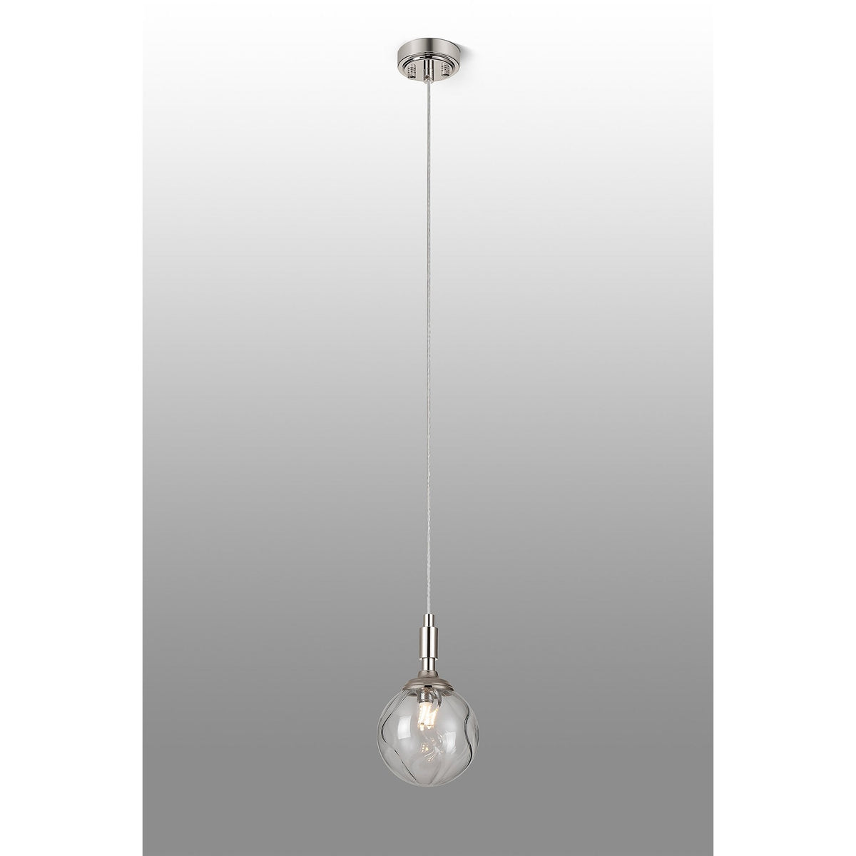 Loughton IP44 Single Drop Pendant in Polished Nickel with Waved Round Glass Clear Diffuser