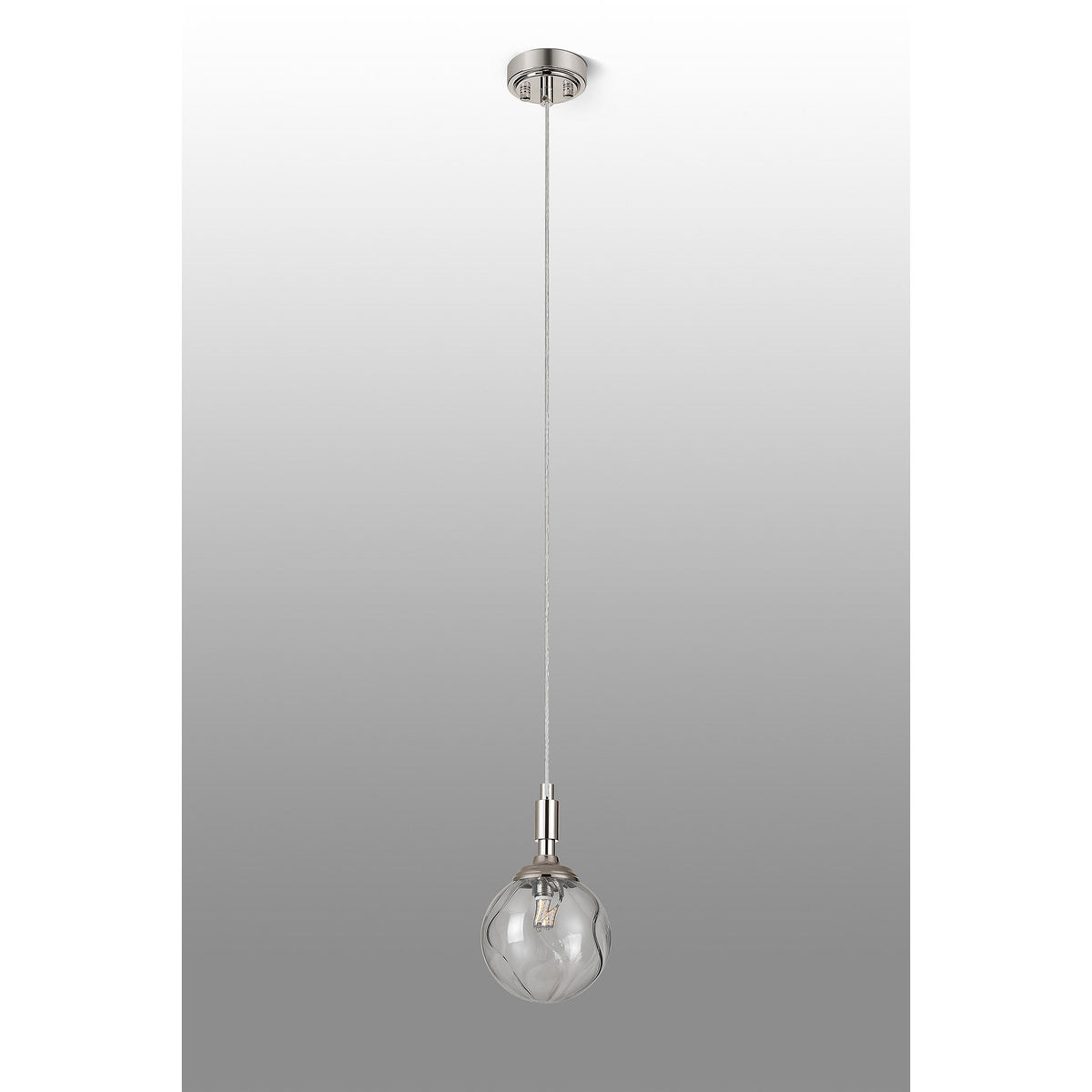 Loughton IP44 Single Drop Pendant in Polished Nickel with Waved Round Glass Clear Diffuser