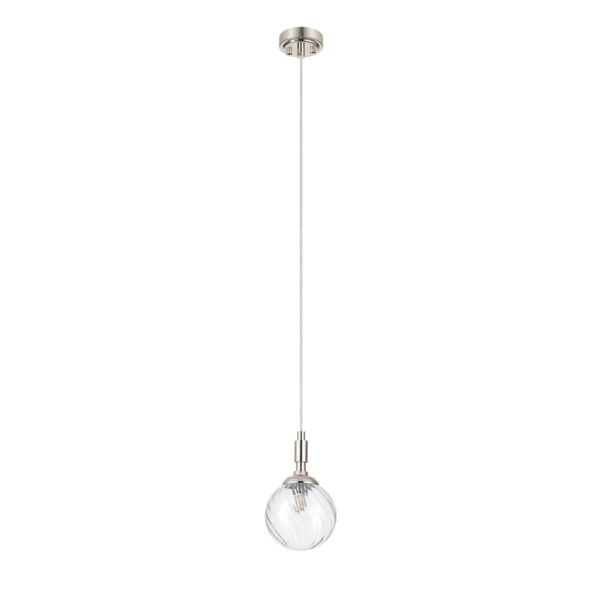 Loughton IP44 Single Drop Pendant in Polished Nickel with Swirl Round Glass Clear Diffuser