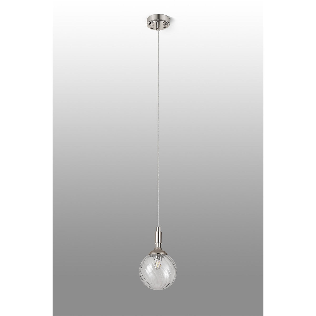 Loughton IP44 Single Drop Pendant in Polished Nickel with Swirl Round Glass Clear Diffuser