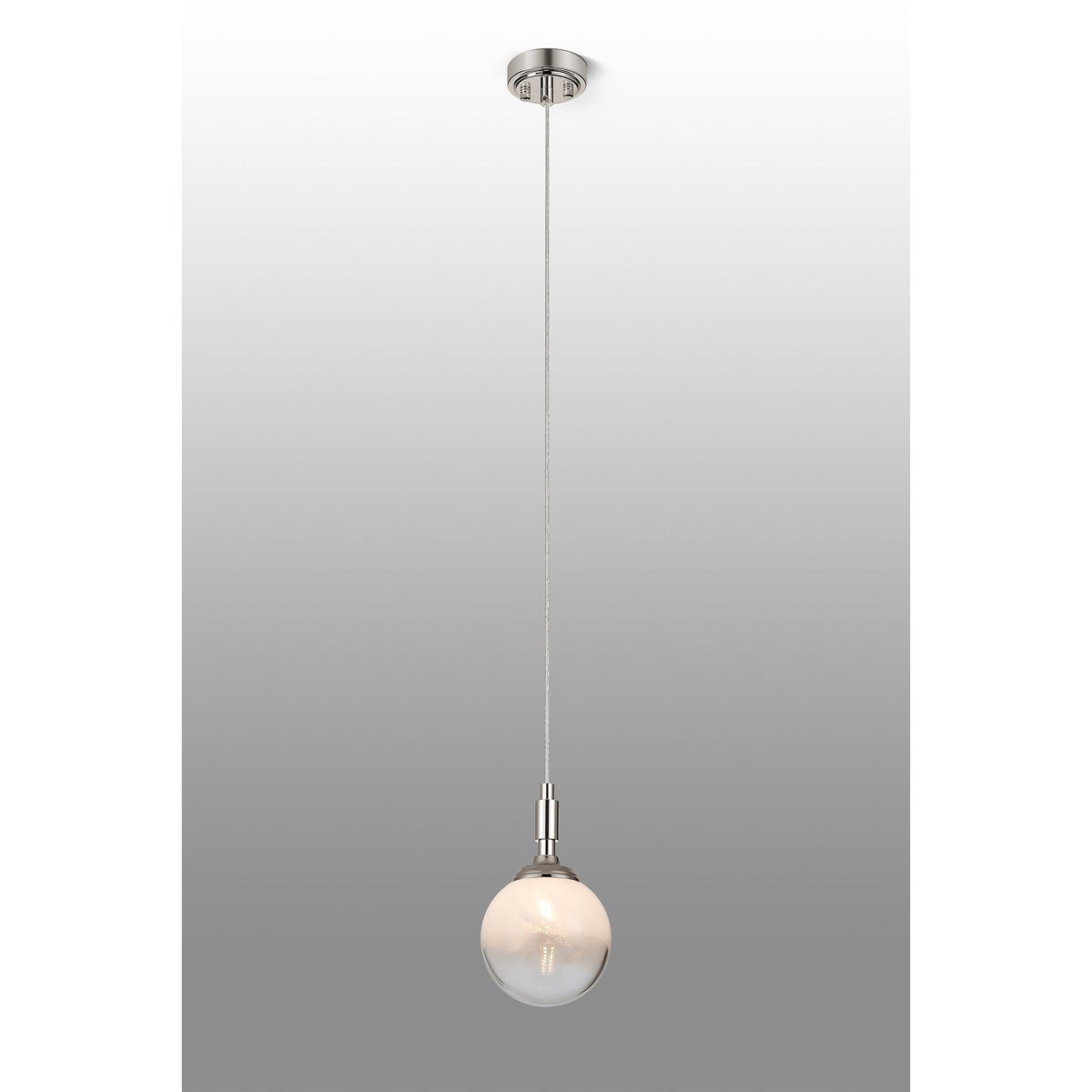 Loughton IP44 Single Drop Pendant in Polished Nickel with Two-Tone Snow Specks Round Glass White Diffuser