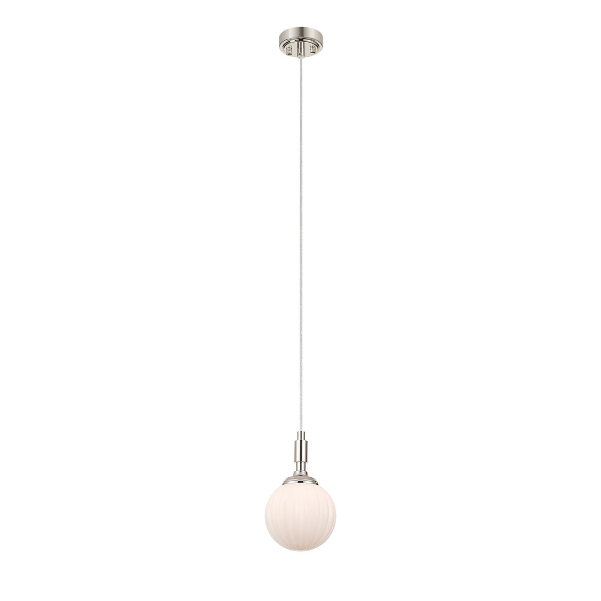 Loughton IP44 Single Drop Pendant in Polished Nickel with Segment Round Glass Opal Diffuser