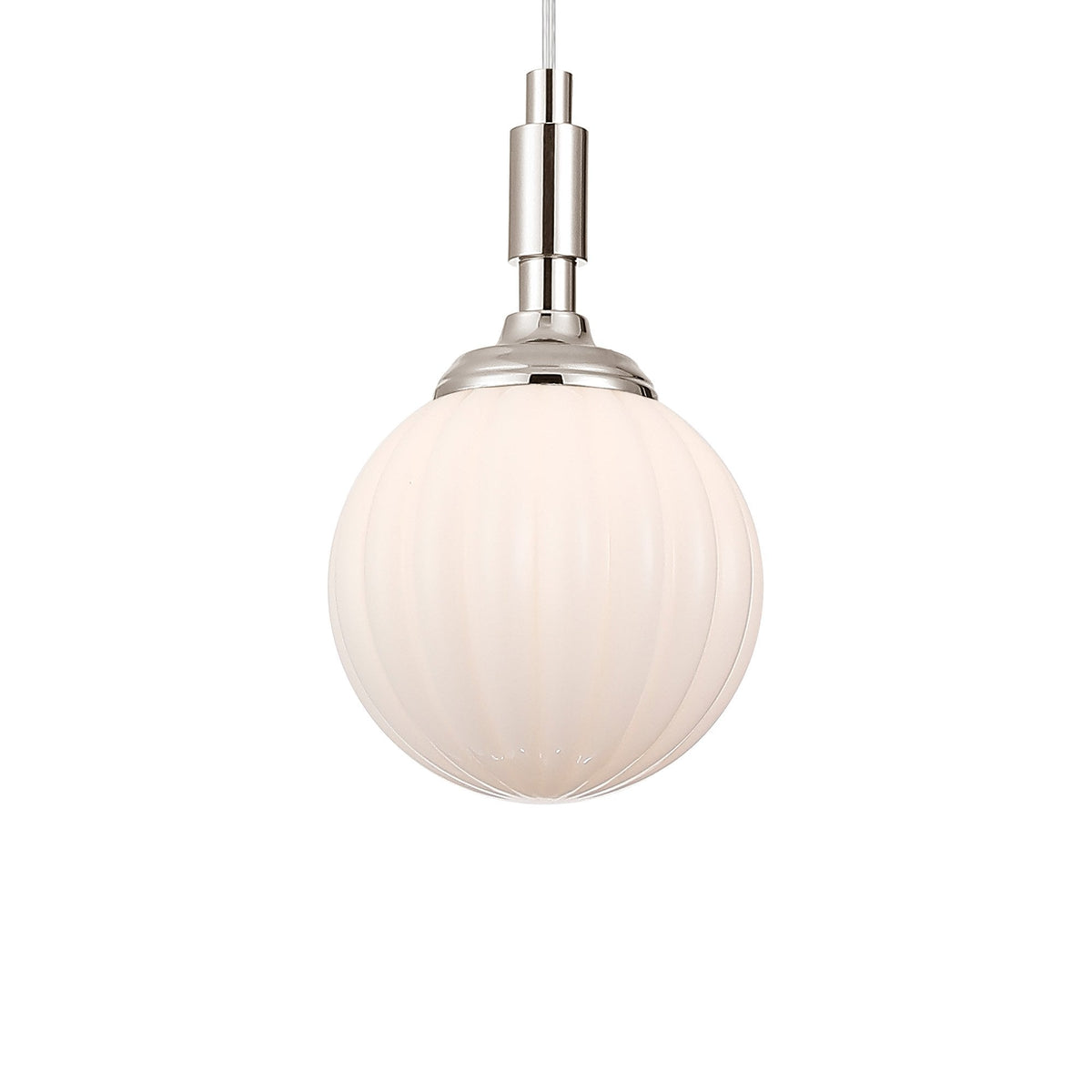 Loughton IP44 Single Drop Pendant in Polished Nickel with Segment Round Glass Opal Diffuser