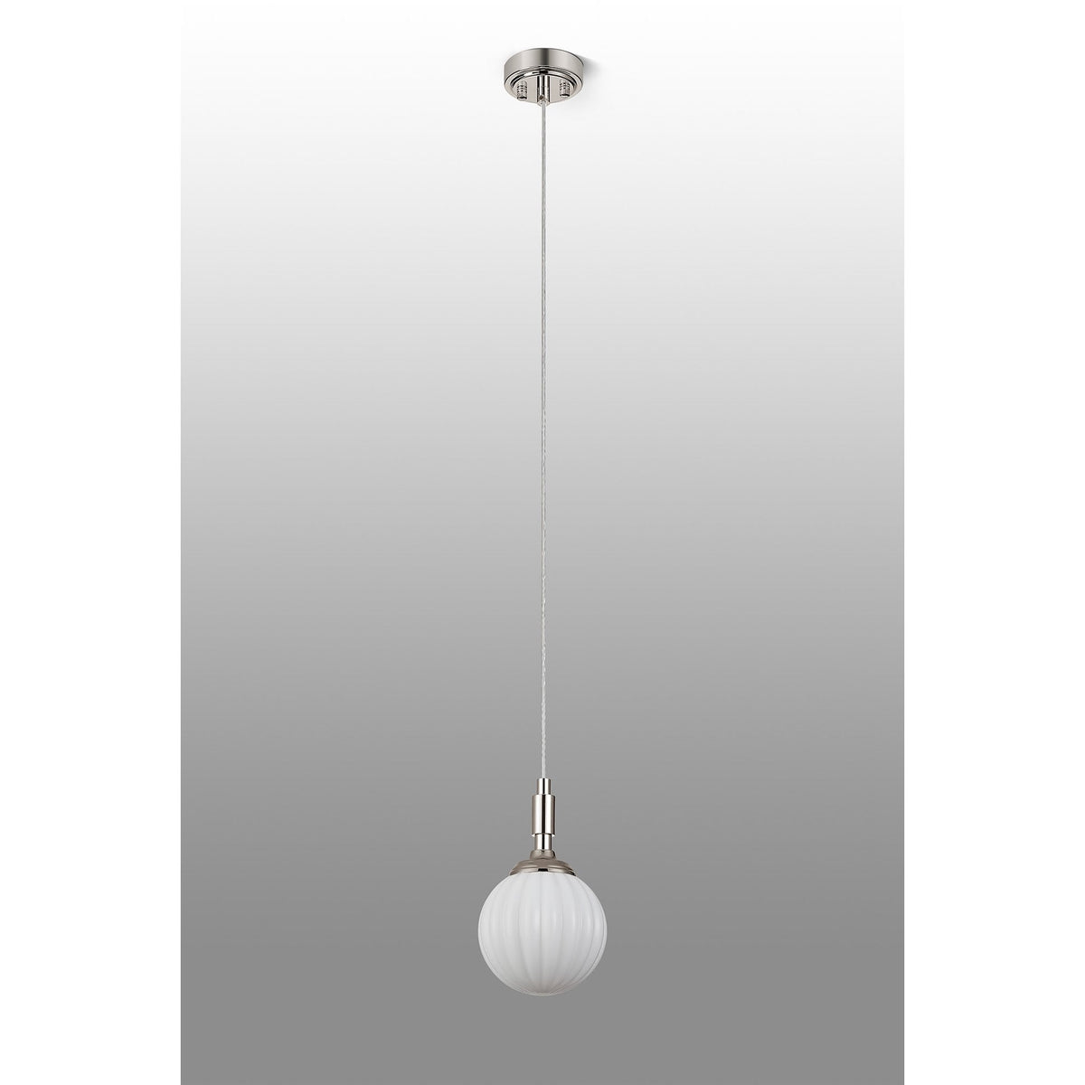 Loughton IP44 Single Drop Pendant in Polished Nickel with Segment Round Glass Opal Diffuser