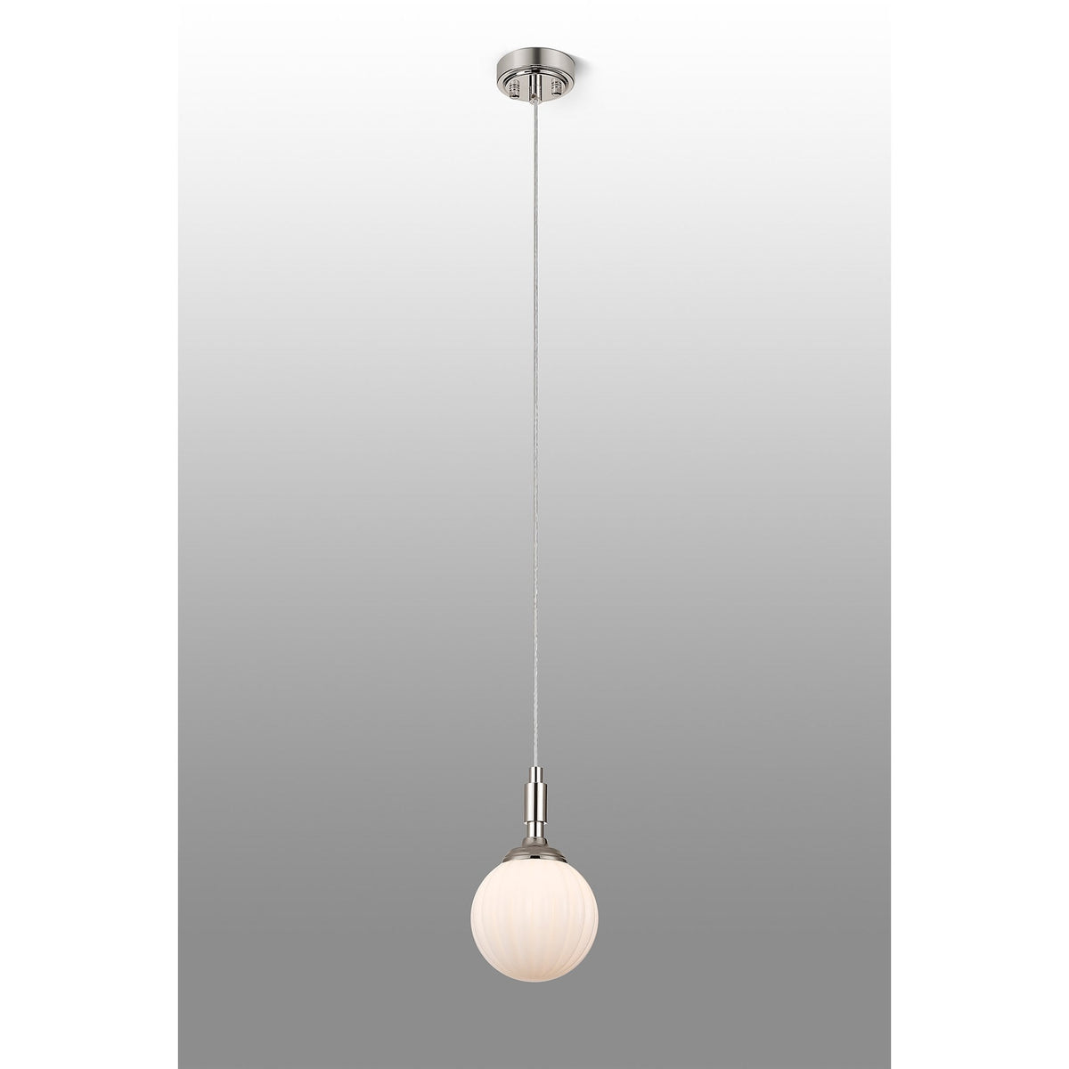 Loughton IP44 Single Drop Pendant in Polished Nickel with Segment Round Glass Opal Diffuser