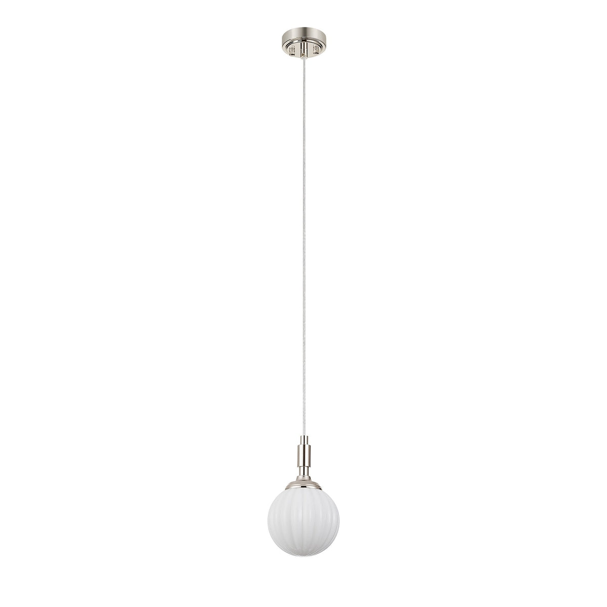 Loughton IP44 Single Drop Pendant in Polished Nickel with Segment Round Glass Opal Diffuser