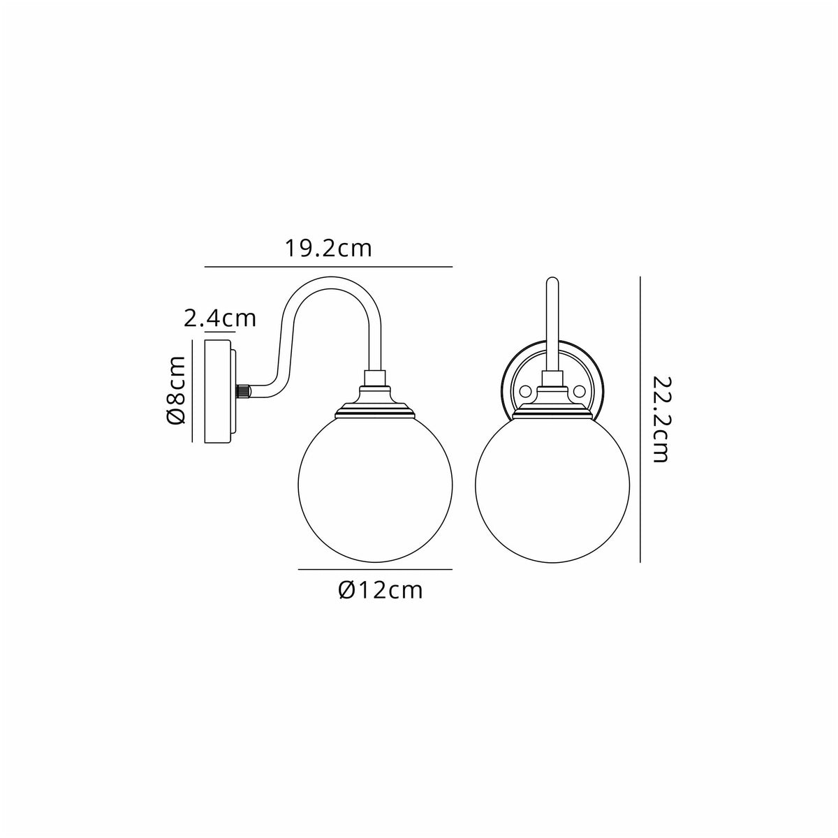 Loughton IP44 Curved Arm Wall Light in Satin Black with Smooth Round Glass Amber Diffuser