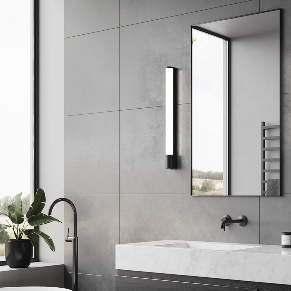 Malaika 68 IP44 LED Bathroom Wall Light In Black with Opal Diffuser