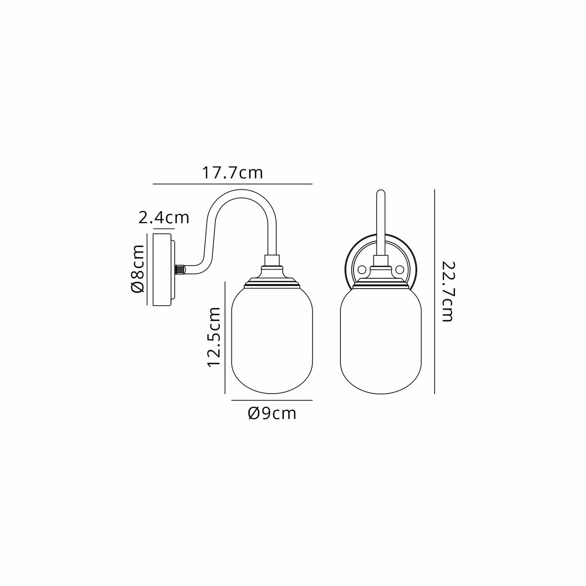 Loughton IP44 Curved Arm Wall Light in Satin Black with Smooth Tubular Glass Opal Diffuser