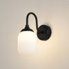 Loughton IP44 Curved Arm Wall Light in Satin Black with Smooth Tubular Glass Opal Diffuser