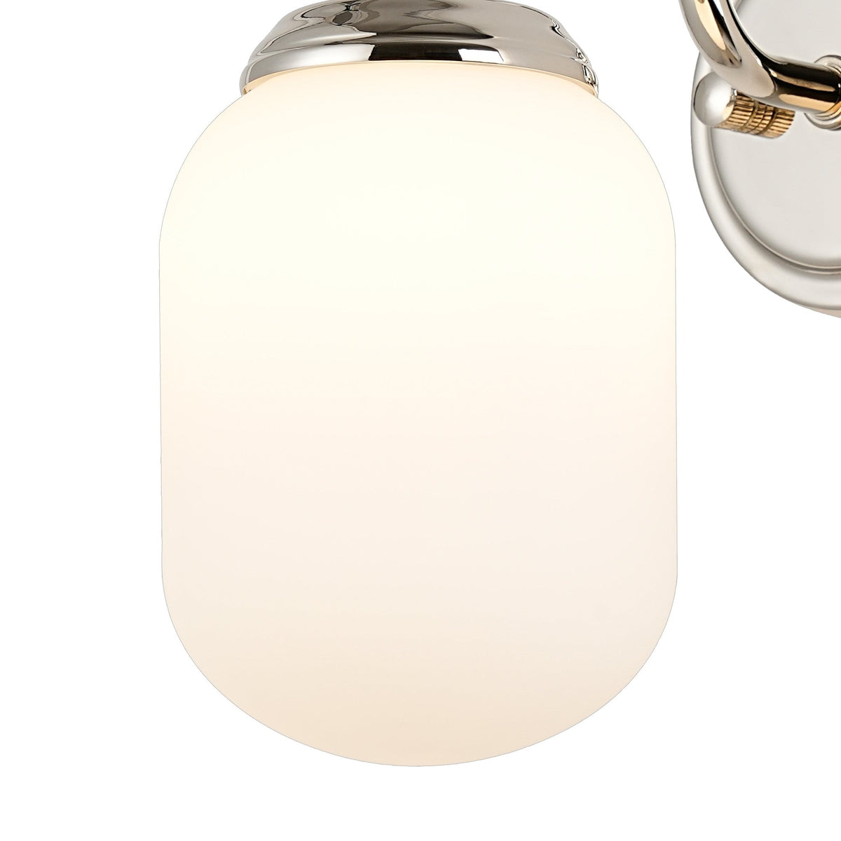 Loughton IP44 Curved Arm Wall Light in Polished Nickel with Smooth Tubular Glass Opal Diffuser