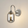 Loughton IP44 Curved Arm Wall Light in Polished Nickel with Smooth Tubular Glass Smoked Diffuser