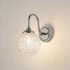 Loughton IP44 Curved Arm Wall Light in Polished Nickel with Cross Pattern Round Glass Clear Diffuser