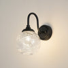 Loughton IP44 Curved Arm Wall Light in Satin Black with Dune Effect Round Glass Clear Diffuser