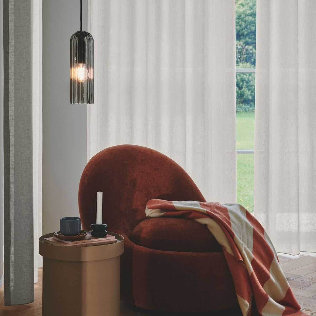 Miella Black Pendant with Ribbed Smoked Glass Shade