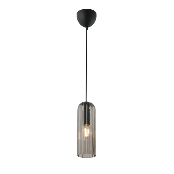 Miella Black Pendant with Ribbed Smoked Glass Shade