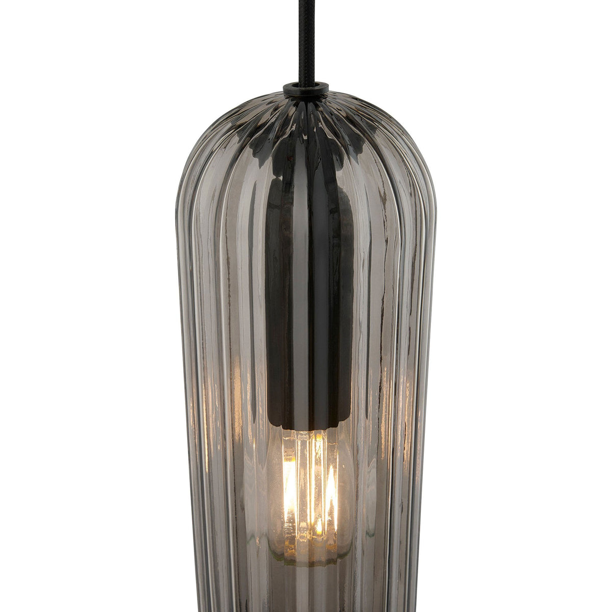 Miella Black Pendant with Ribbed Smoked Glass Shade