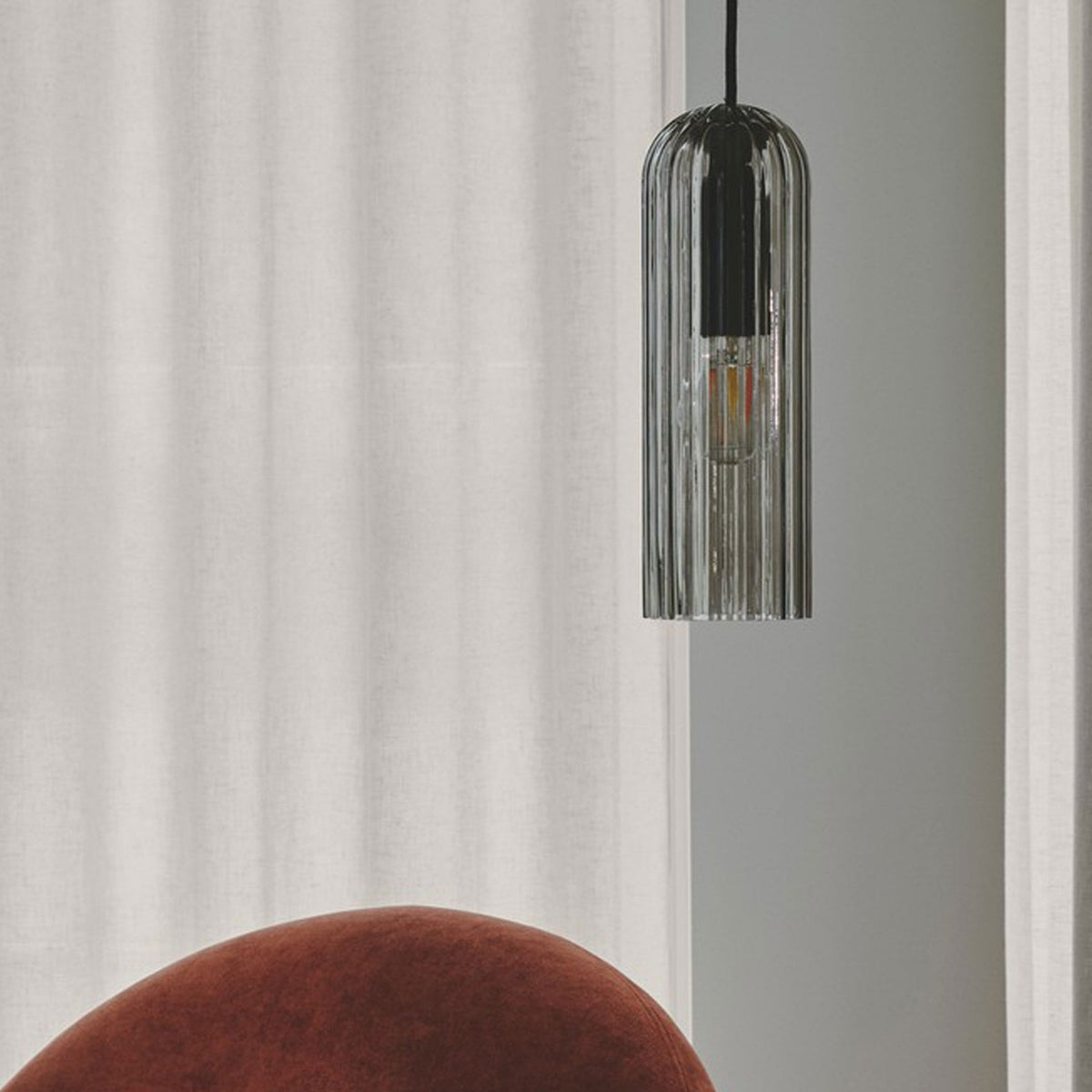 Miella Black Pendant with Ribbed Smoked Glass Shade
