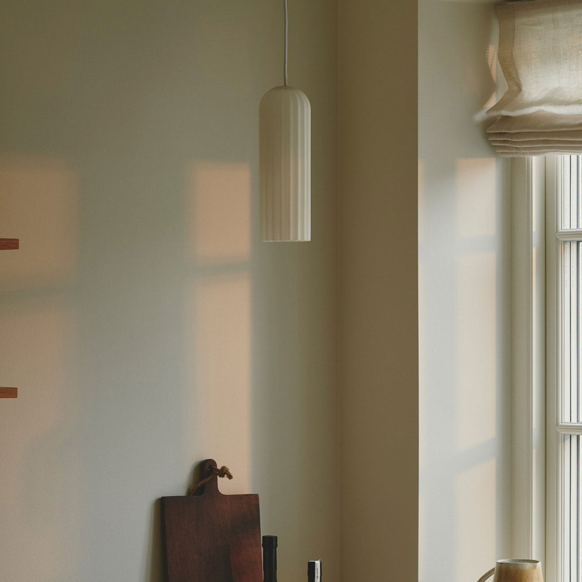 Miella White Pendant with Ribbed Opal Glass Shade