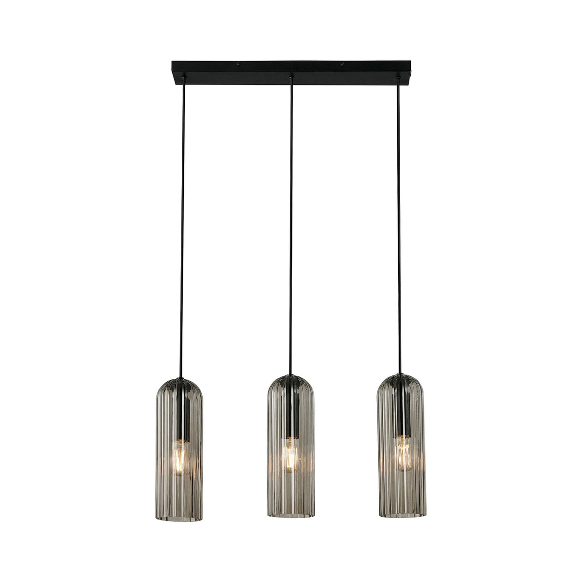 Miella Black Linear Pendant with Ribbed Smoked Glass Shade