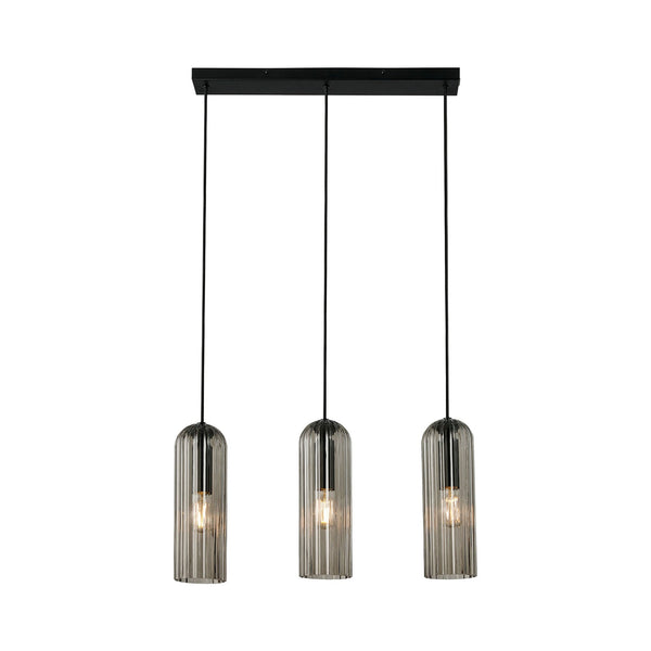 Miella Black Linear Pendant with Ribbed Smoked Glass Shade