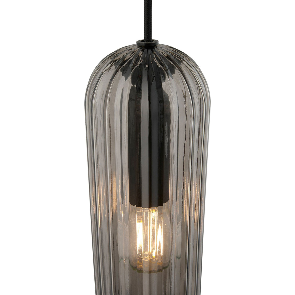 Miella Black Linear Pendant with Ribbed Smoked Glass Shade