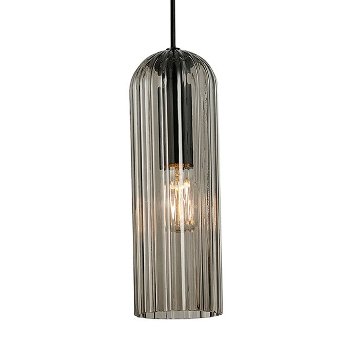 Miella Black Linear Pendant with Ribbed Smoked Glass Shade