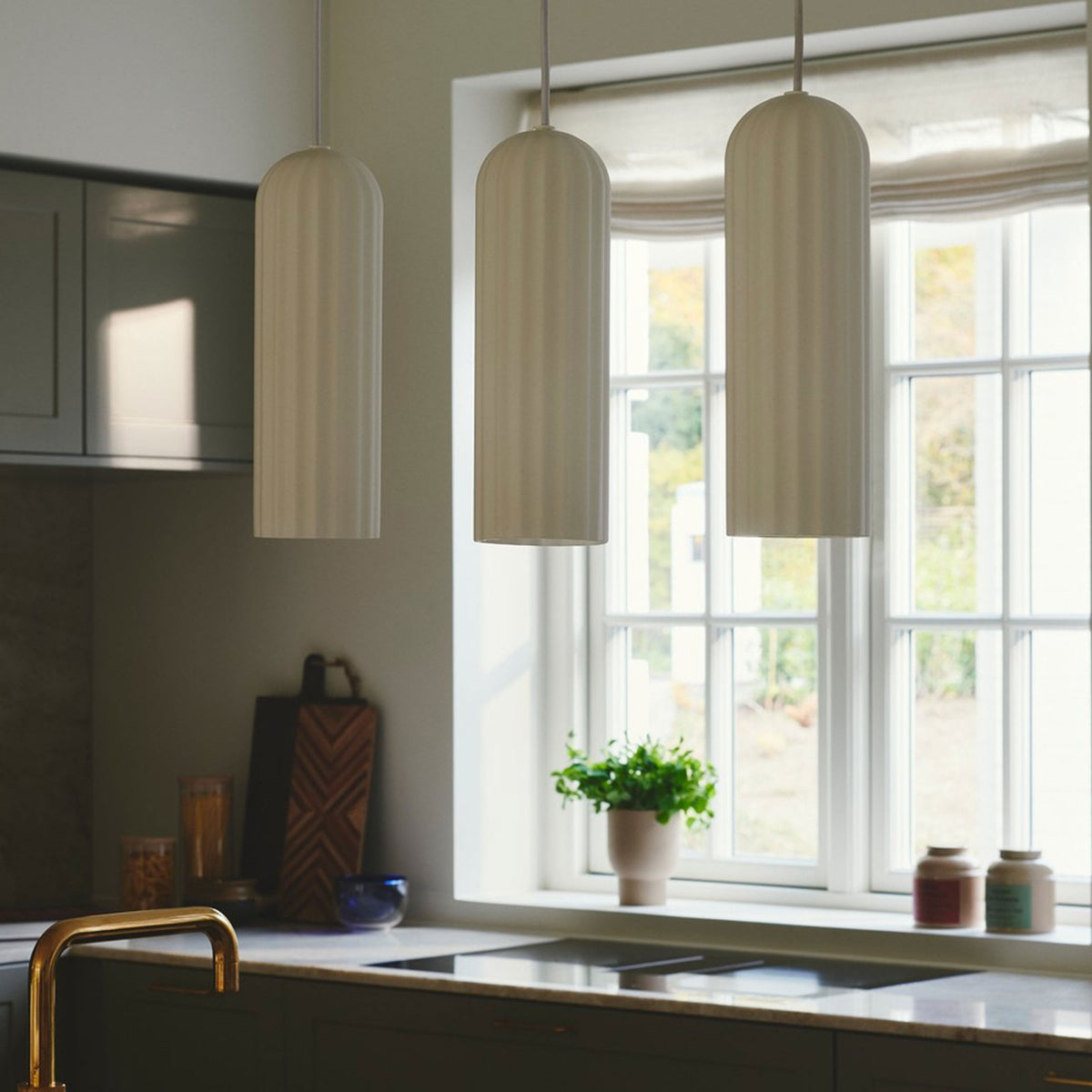 Miella White Linear Pendant with Ribbed Opal Glass Shade