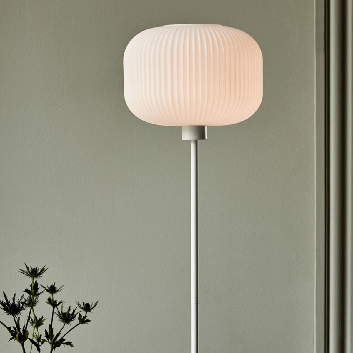 Milford Floor Lamp In White with Opal Glass Shades
