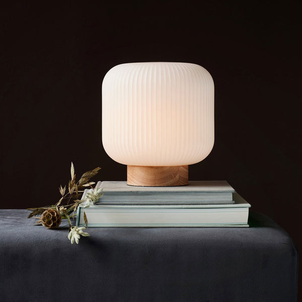 Milford Ash Wood Table Lamp With Opal Glass Shade