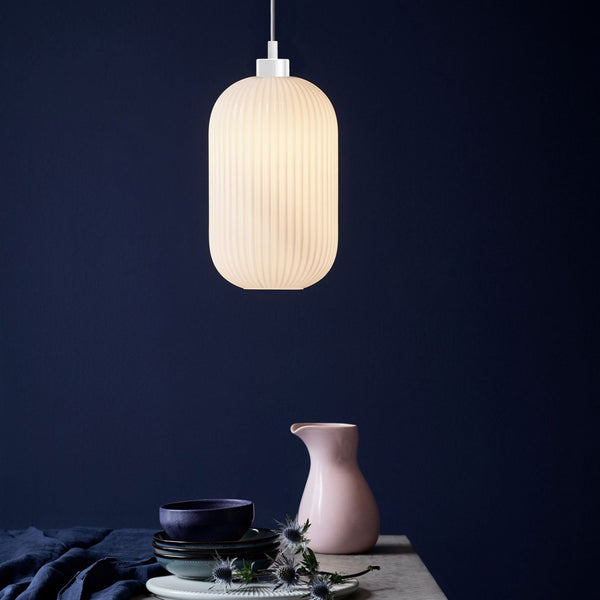 Milford 20 Pendant in White with Ribbed Opal Glass Shade