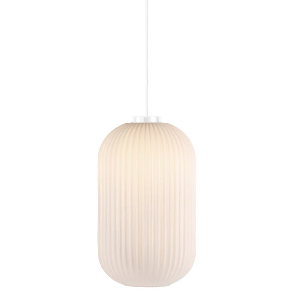 Milford 20 Pendant in White with Ribbed Opal Glass Shade