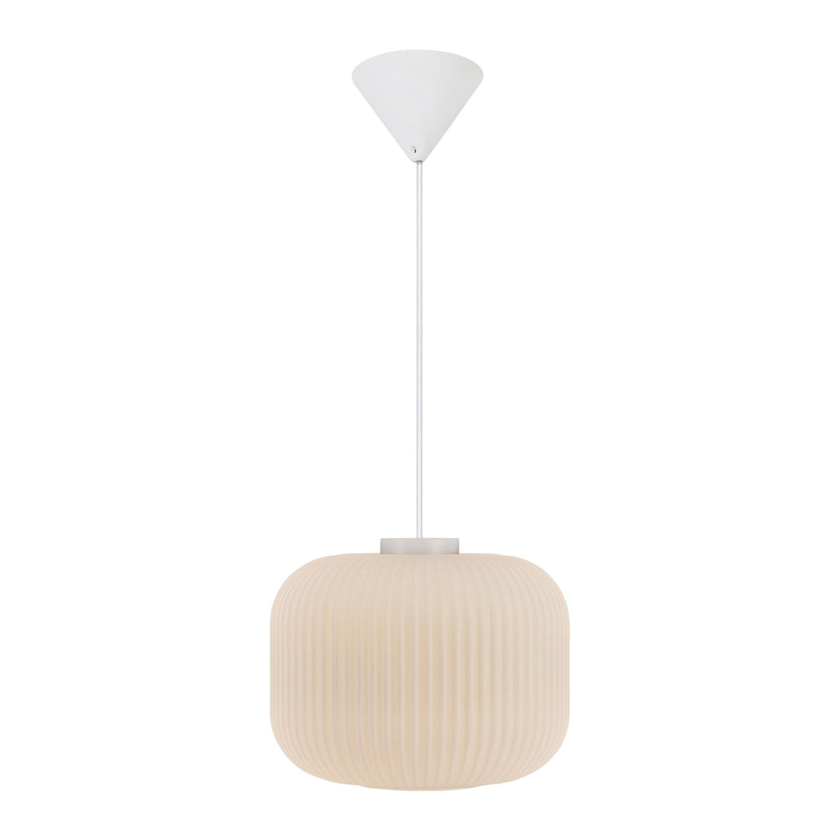 Milford 30 Pendant in White with Ribbed Opal Glass Shade