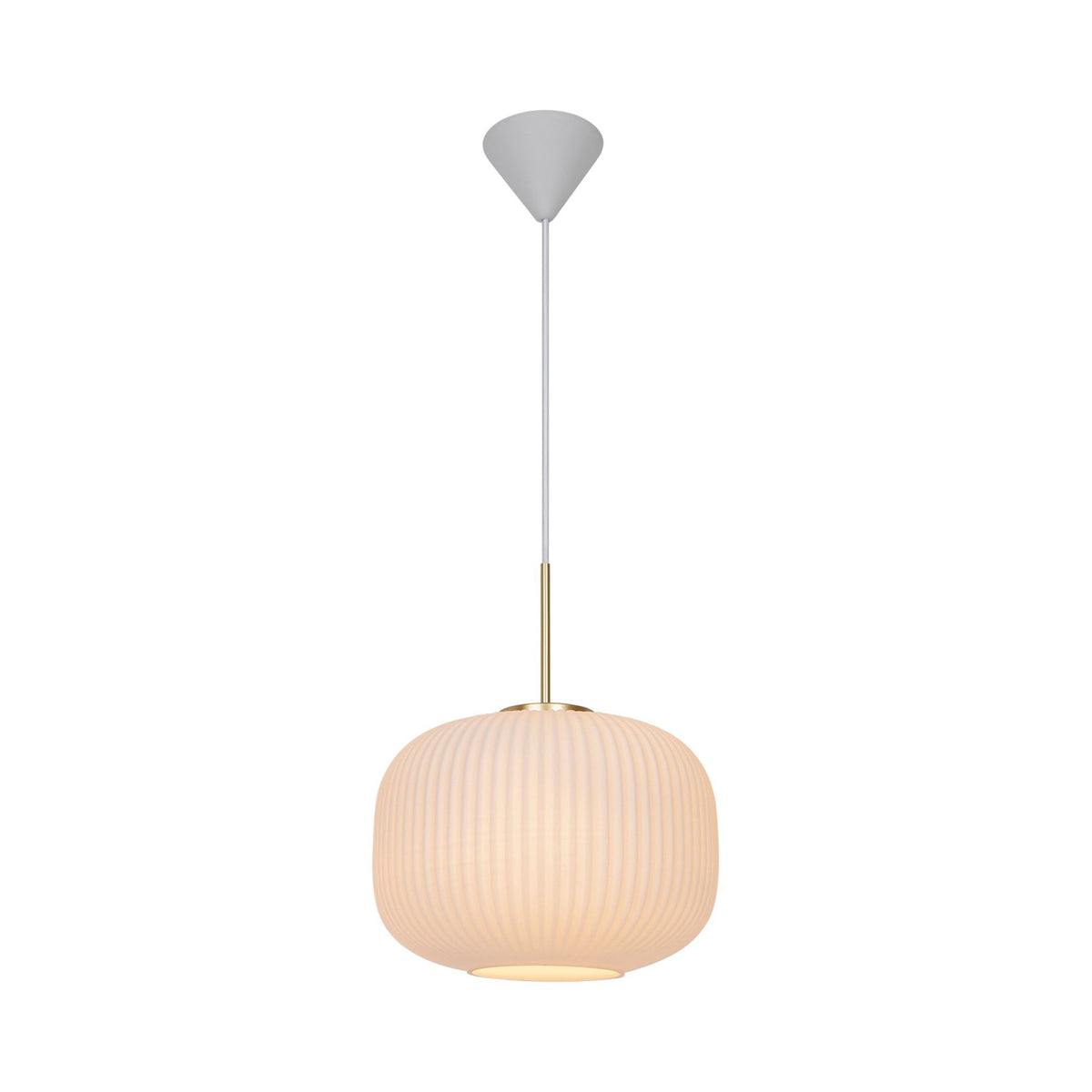 Milford 30 Pendant in White & Brass with Ribbed Opal Glass Shade