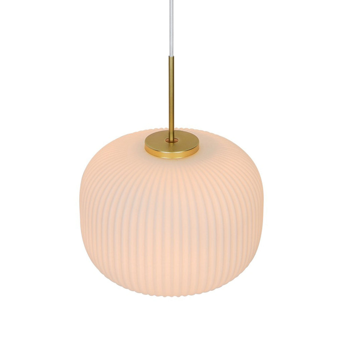 Milford 30 Pendant in White & Brass with Ribbed Opal Glass Shade